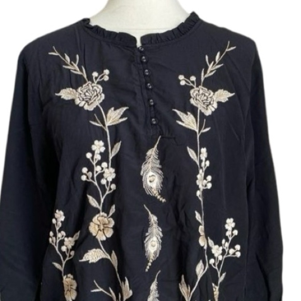 Johnny Was silk Calipso Button Neck Field Blouse NWT oversized - Picture 10 of 15